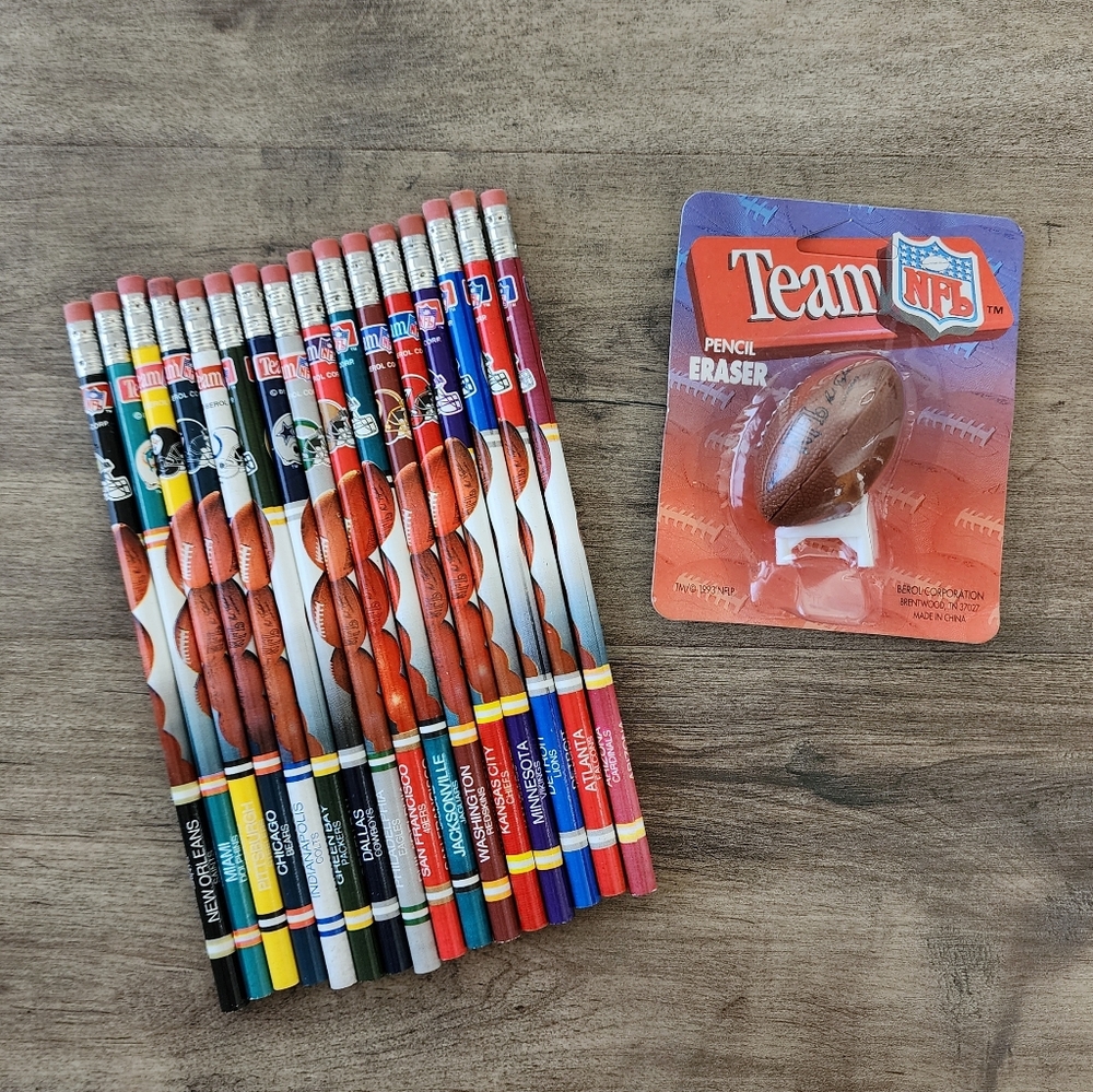 VTG NFL Team Pencils & Football Pencil Eraser NEW Berol Corp